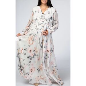 PinkBlush Ivory Floral Chiffon Maternity Plus Maxi Dress Sz 2X NWOT